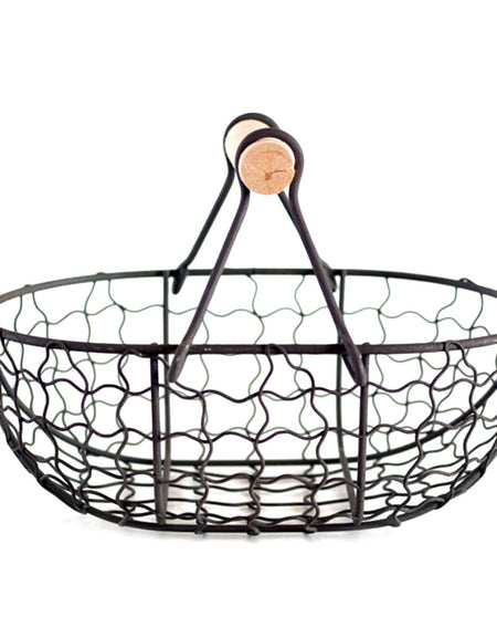 Wooden Handle Metal Retro Basket Portable