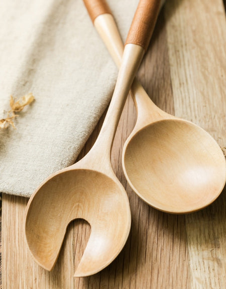 Wood Salad Spoon Set Large  Salad Fork