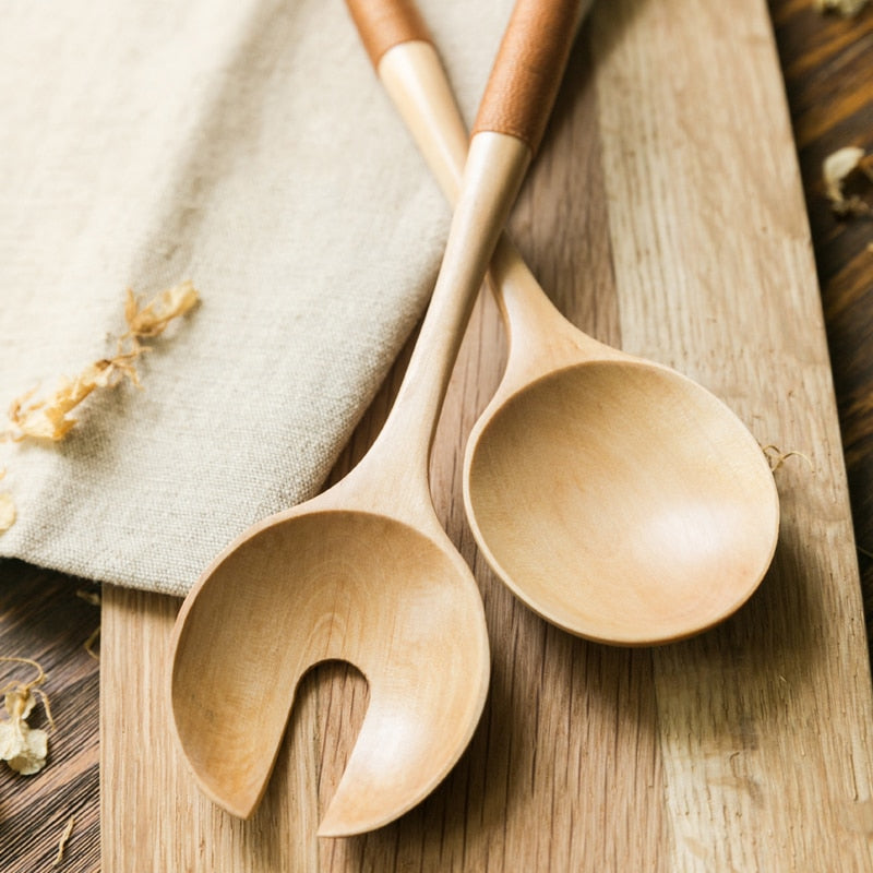 Wood Salad Spoon Set Large  Salad Fork